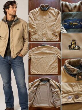 Bruin Men’s L Tan Olive Fleece Lined Retro Outdoor Jacket Bear Logo